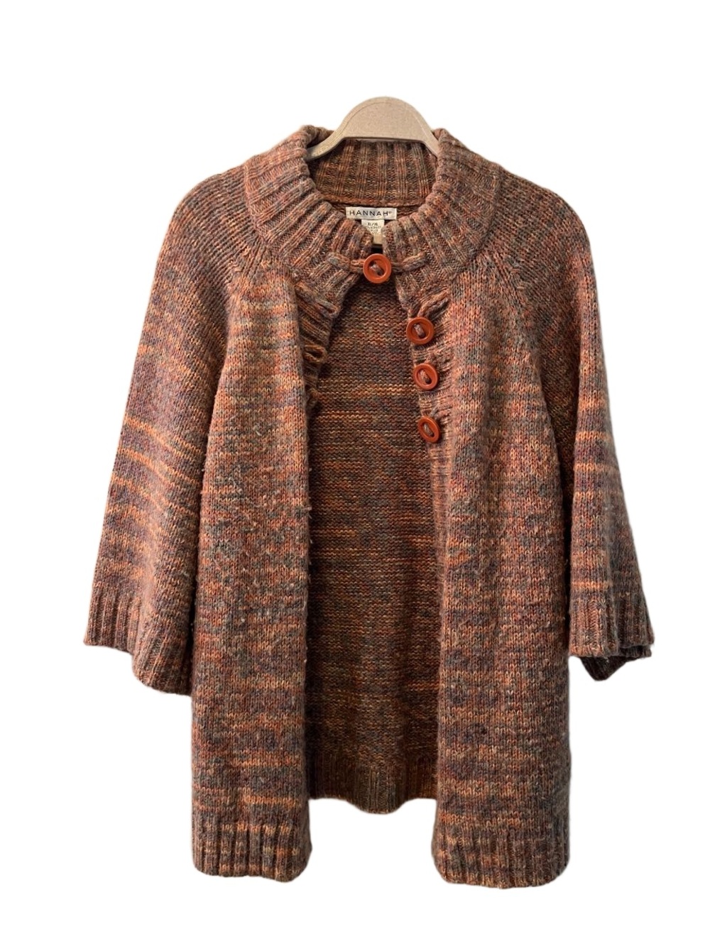 Hannah Multitone Rust Brown Marled Button-Front Cardigan